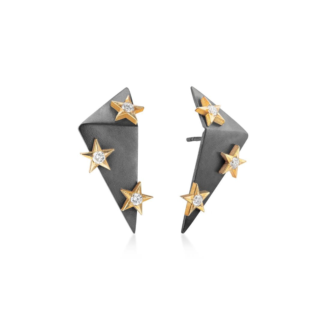 Stella Angular Earrings with 18ct Gold + Diamond Stars