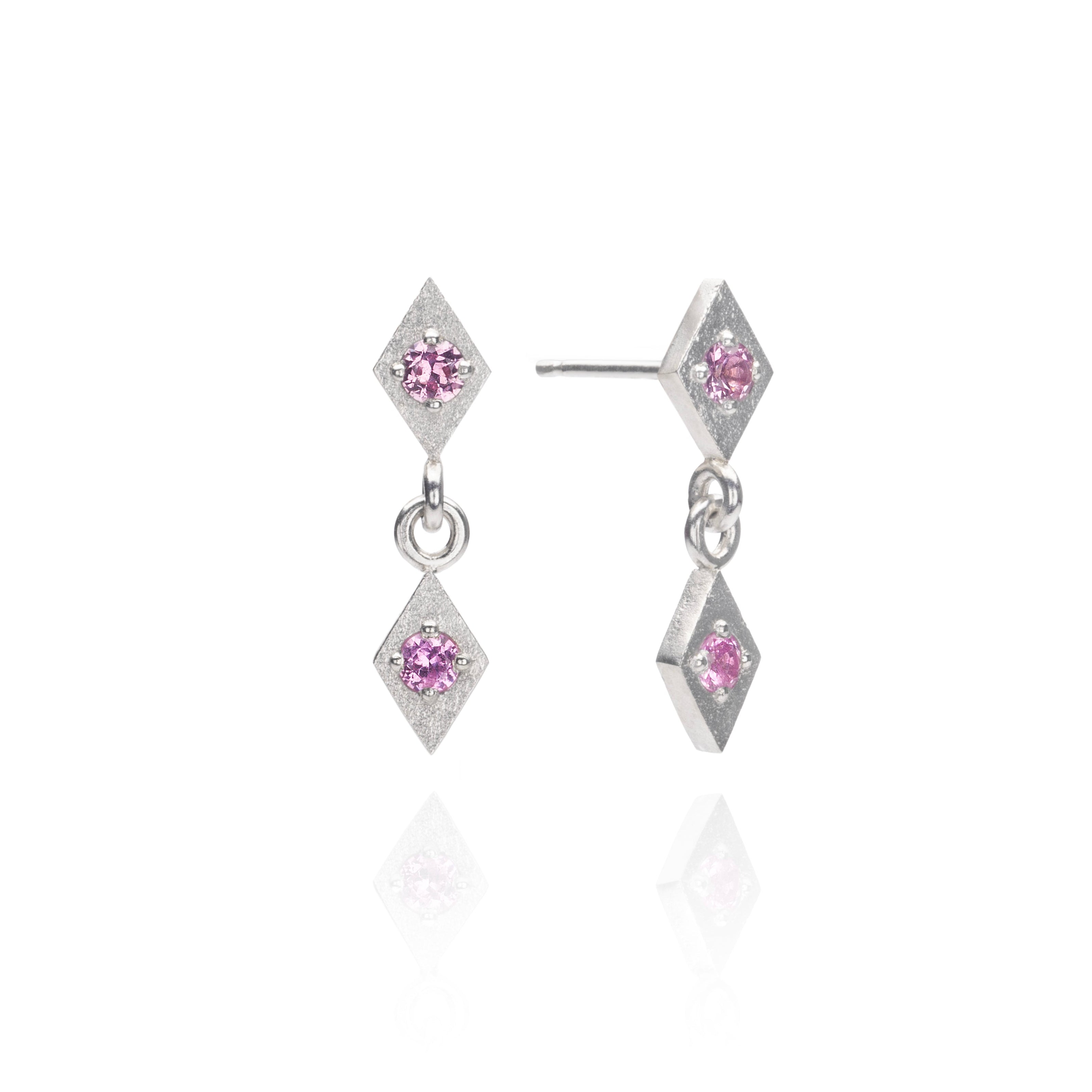 Harlequin Pink Sapphire Drop Earrings