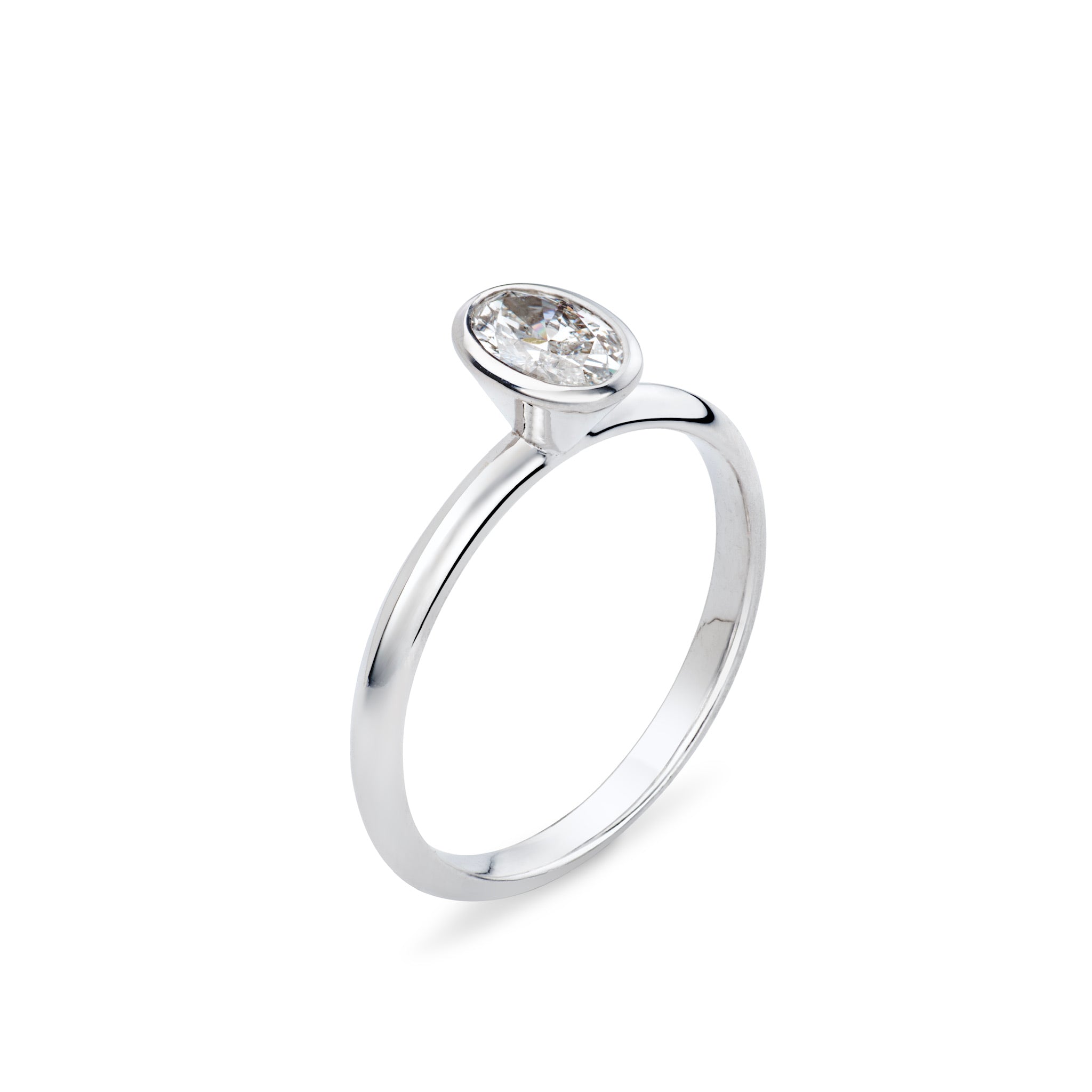 Oval Cut Natural Diamond Engagement white gold ring