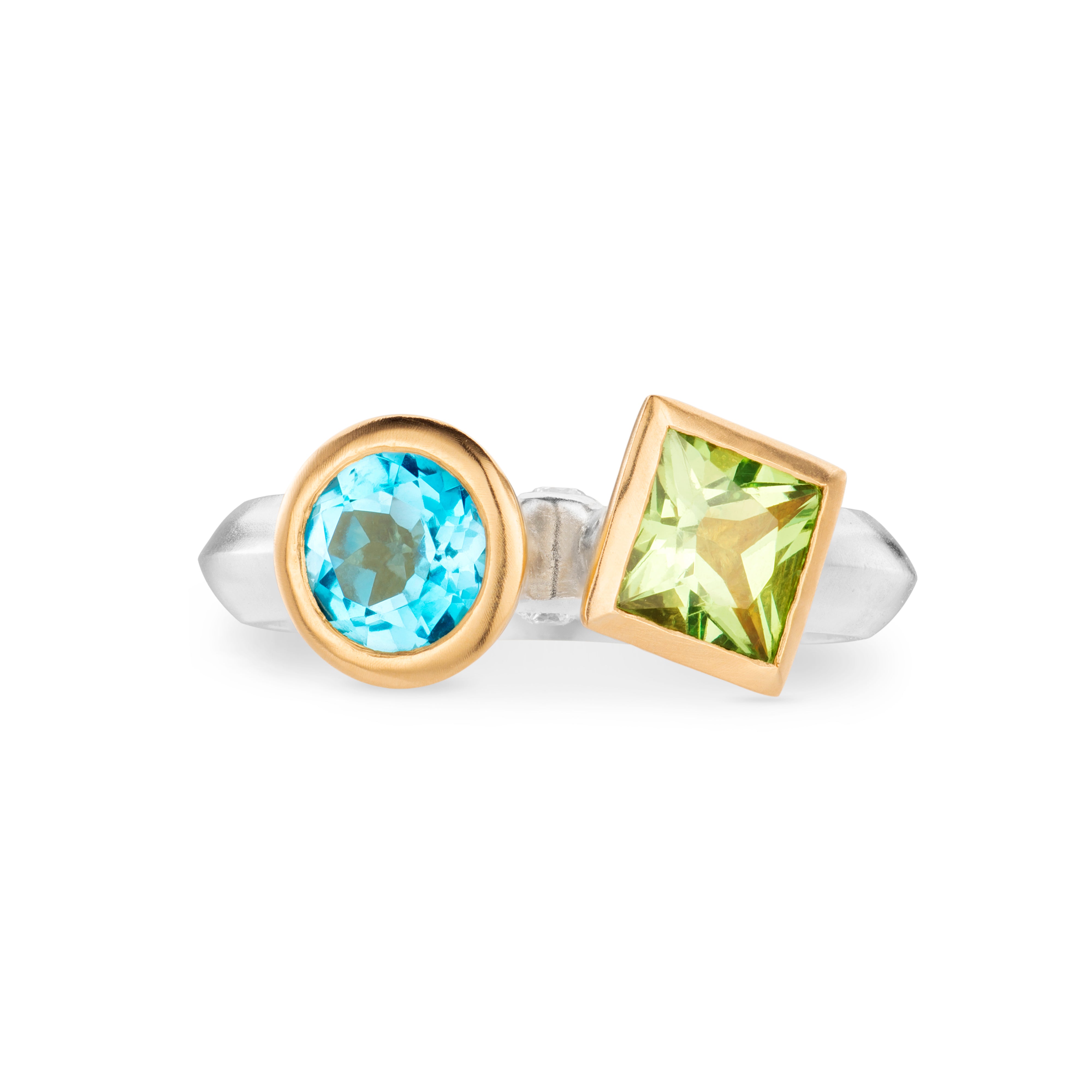 Colours Toi et Moi Ring with Blue Topaz and Green Tsavorite