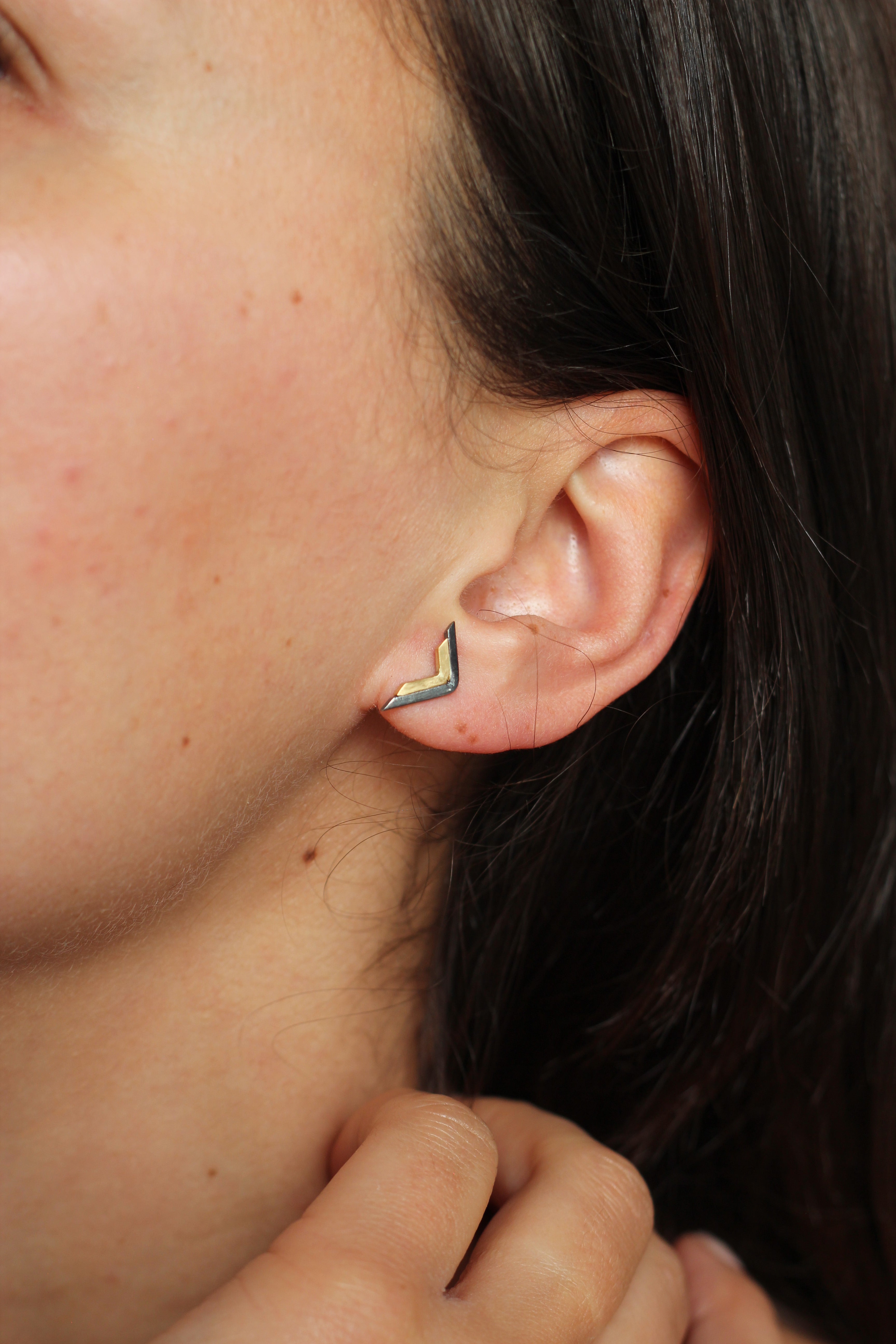 Geometric Black + Gold Stud Earrings