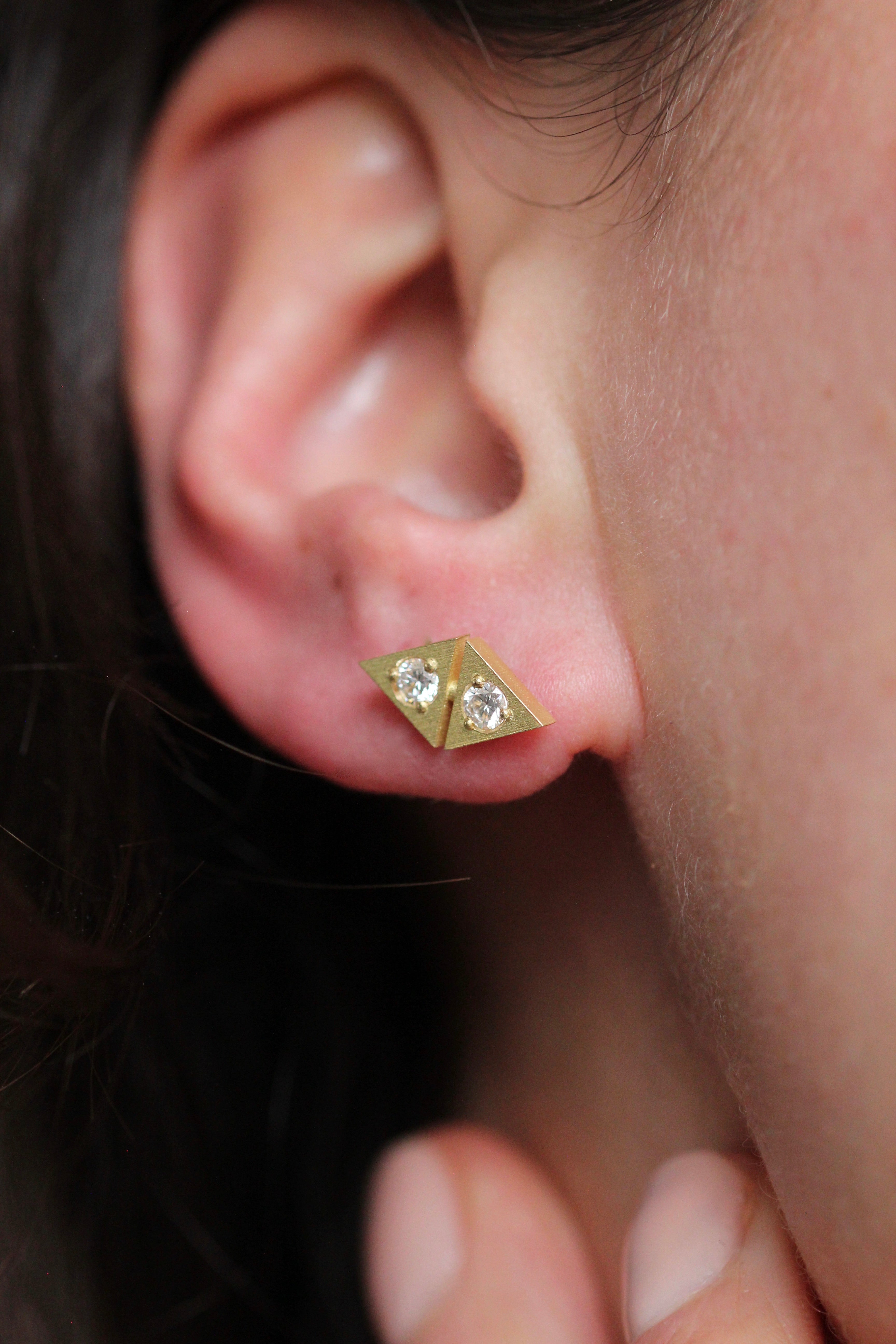 Double Triangle Stud Earrings in 18ct Gold
