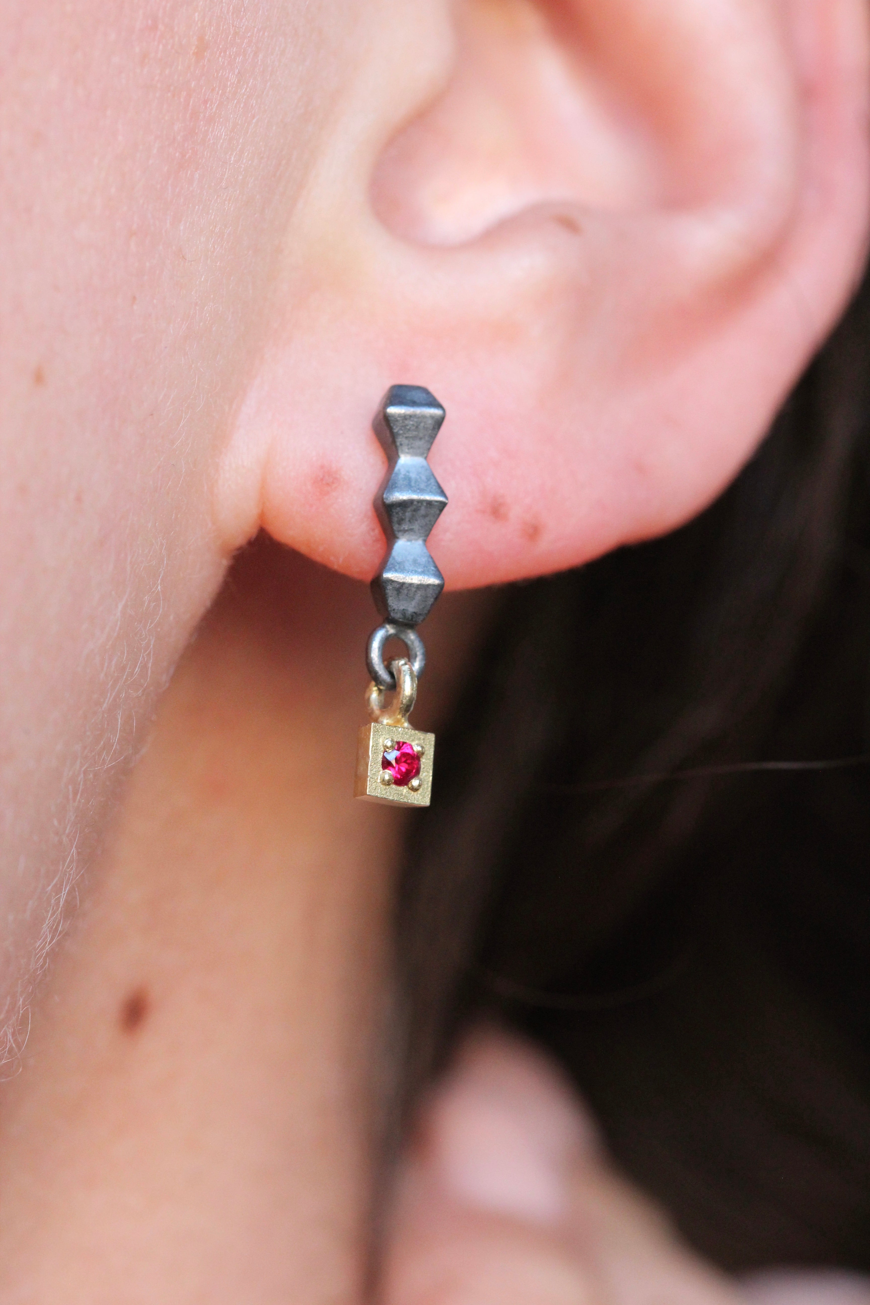 Black Pyra Drop Earrings + Ruby