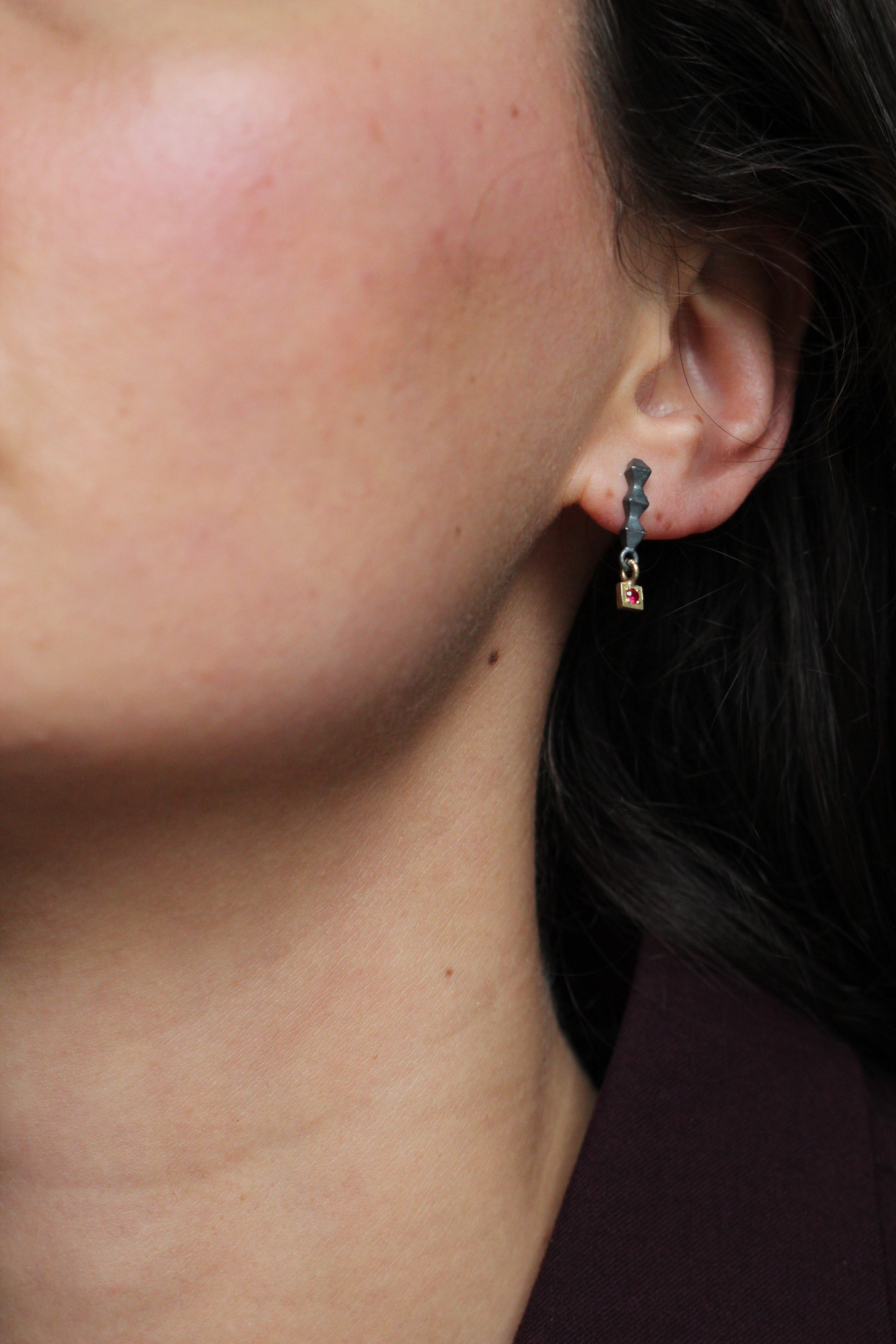 Black Pyra Drop Earrings + Ruby