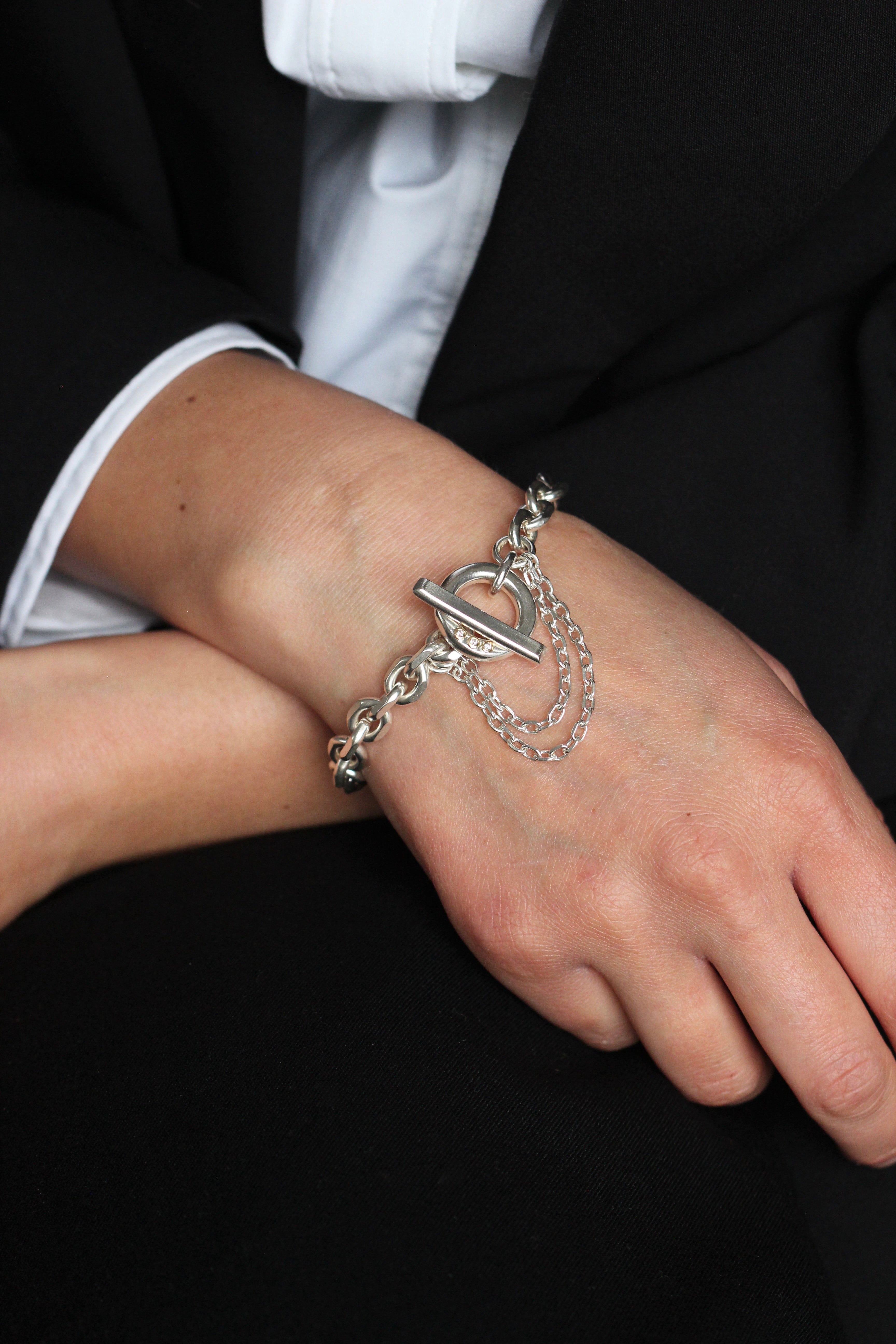 RTW Chunky Silver and 18ct Gold Diamond Bracelet with Chain