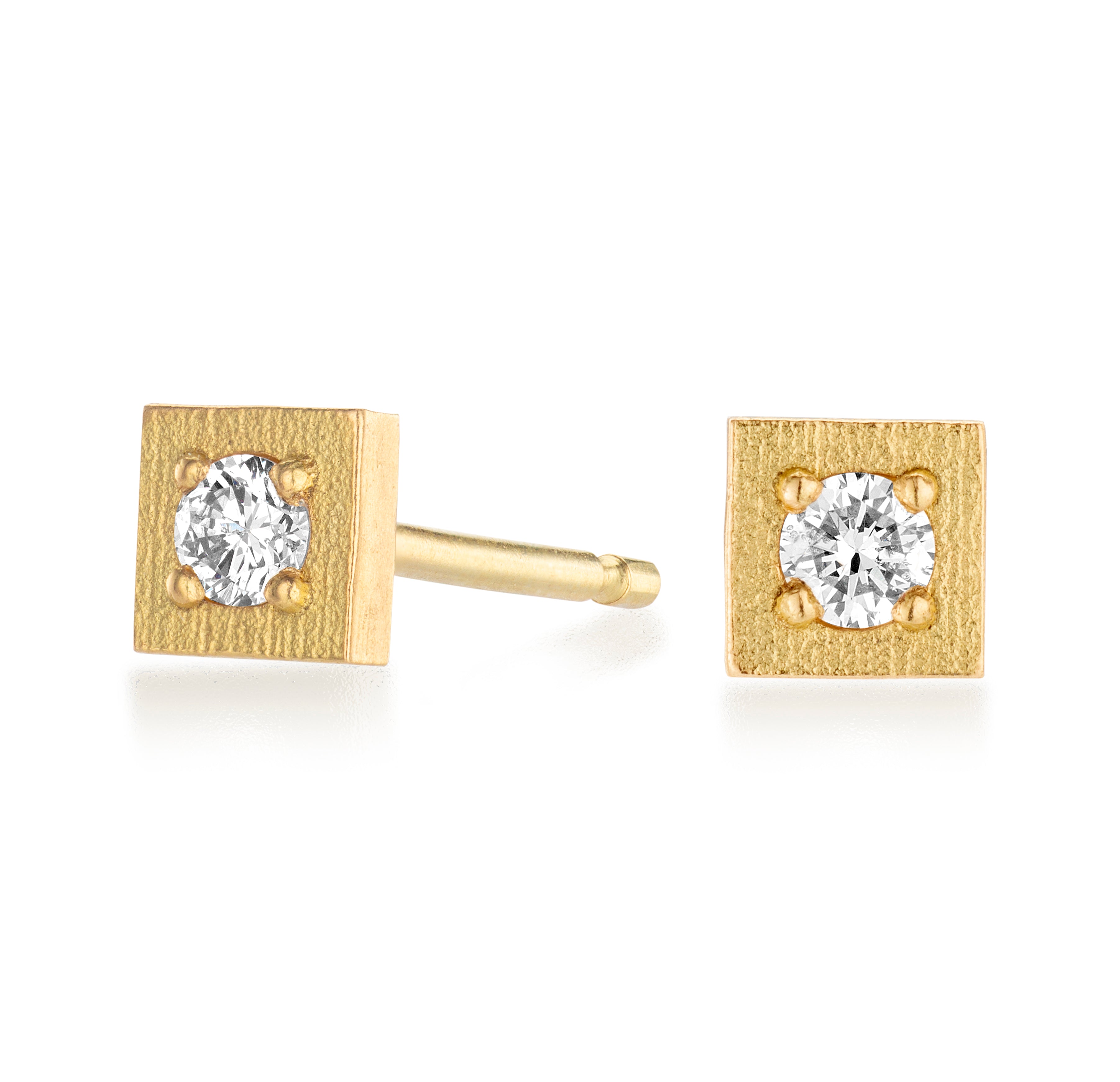 Square Diamond Stud Earrings in 18ct Gold