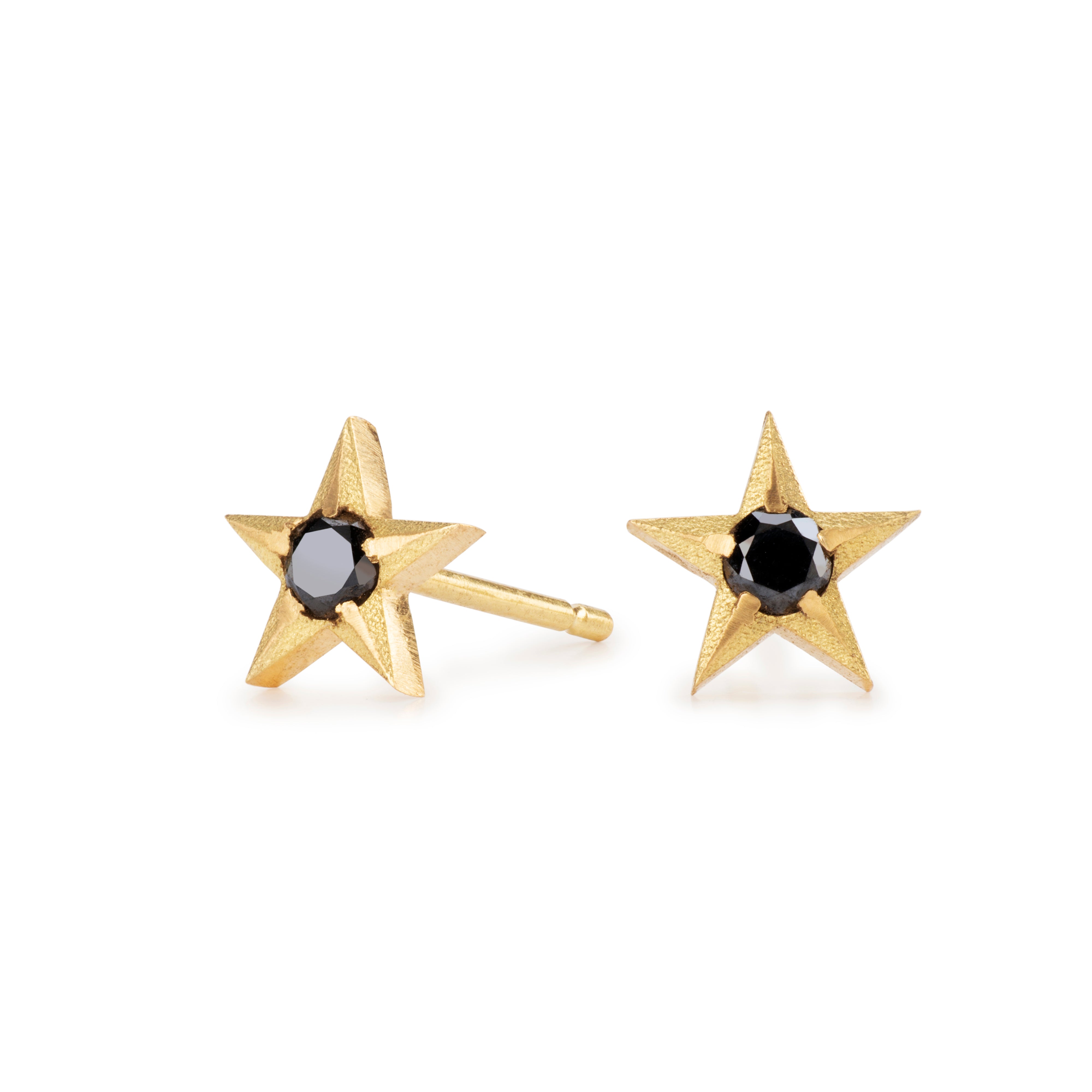 Stella Black Diamond Studs in Yellow Gold