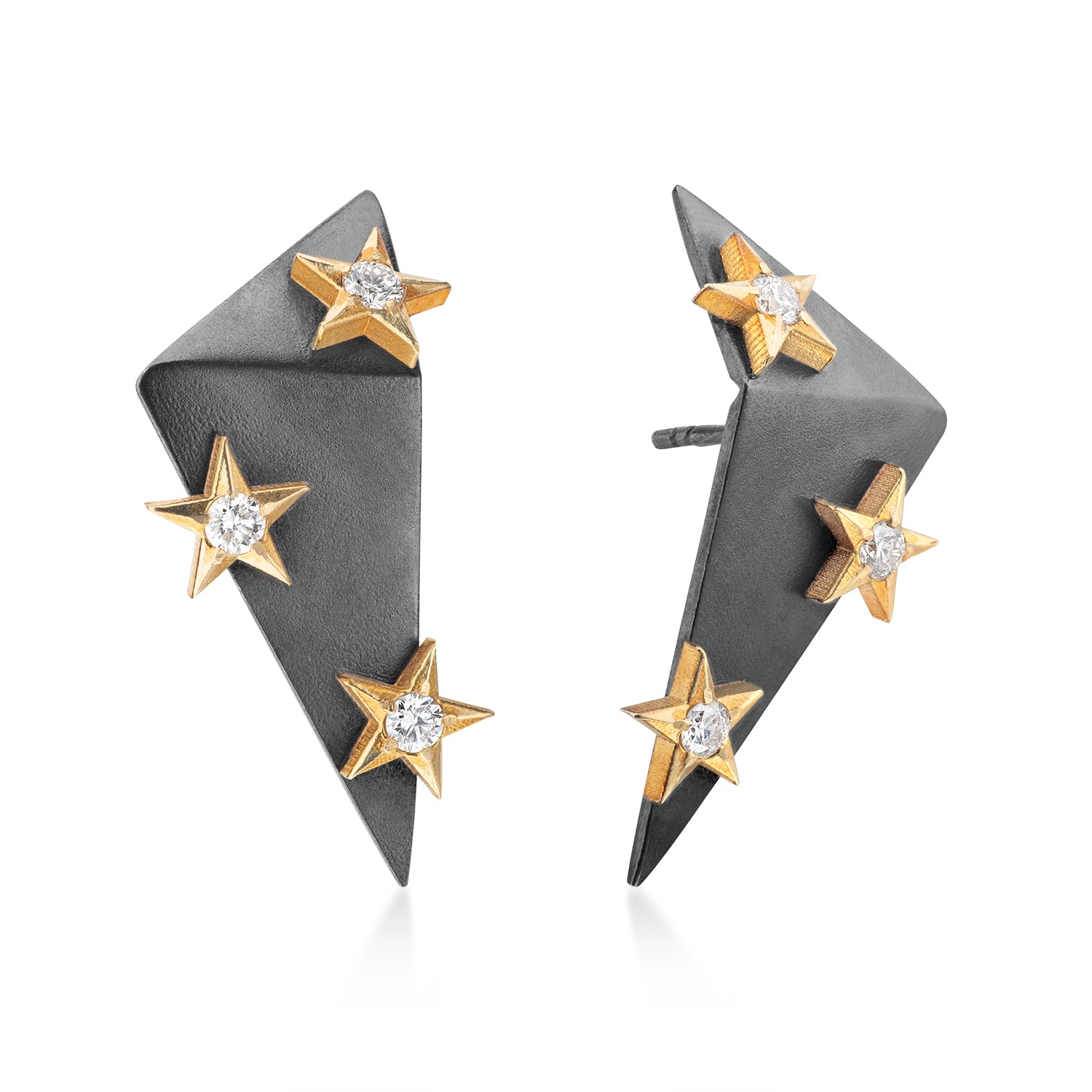 Stella Angular Earrings with 18ct Gold + Diamond Stars