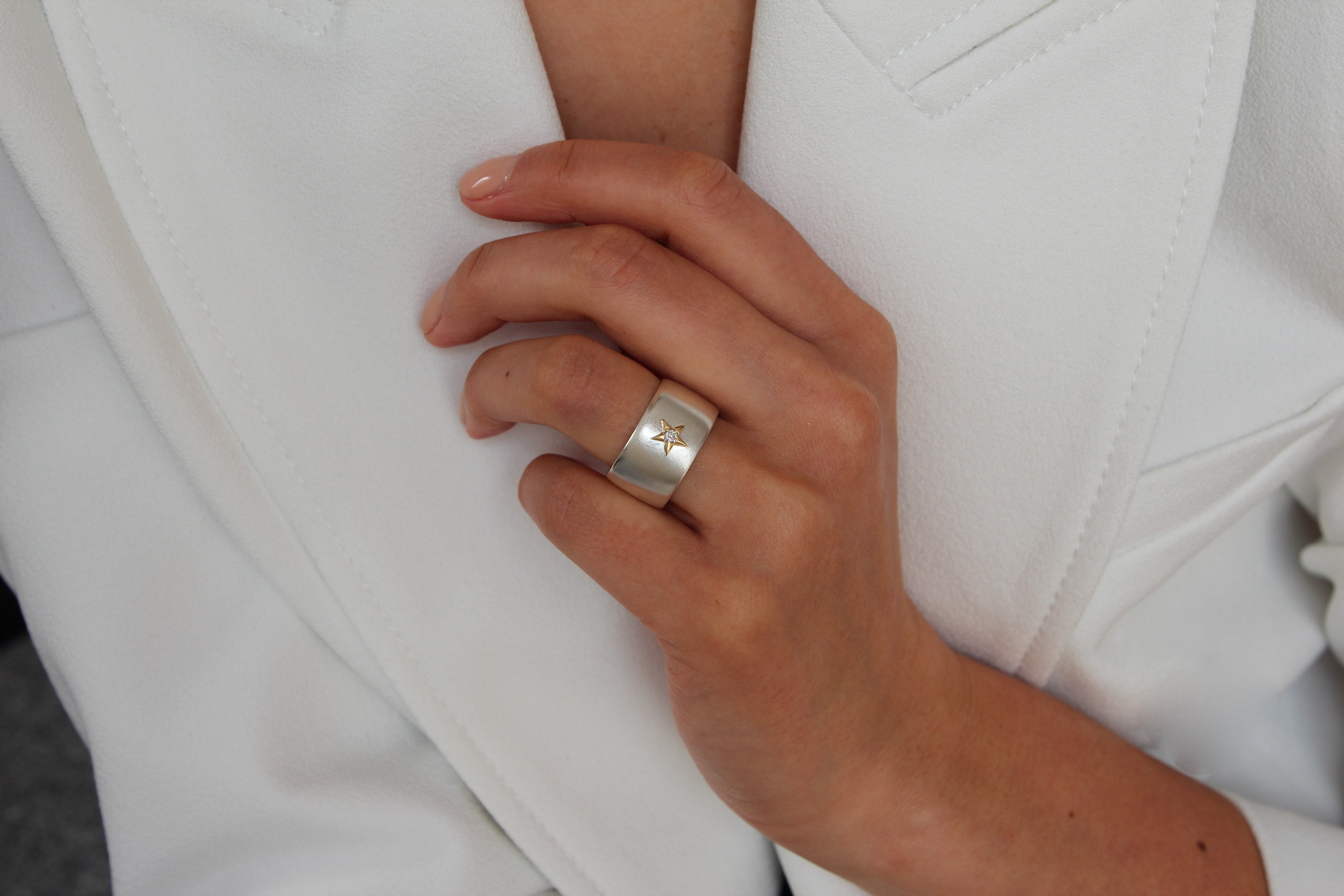 Stella Silver Band with Star + Diamond