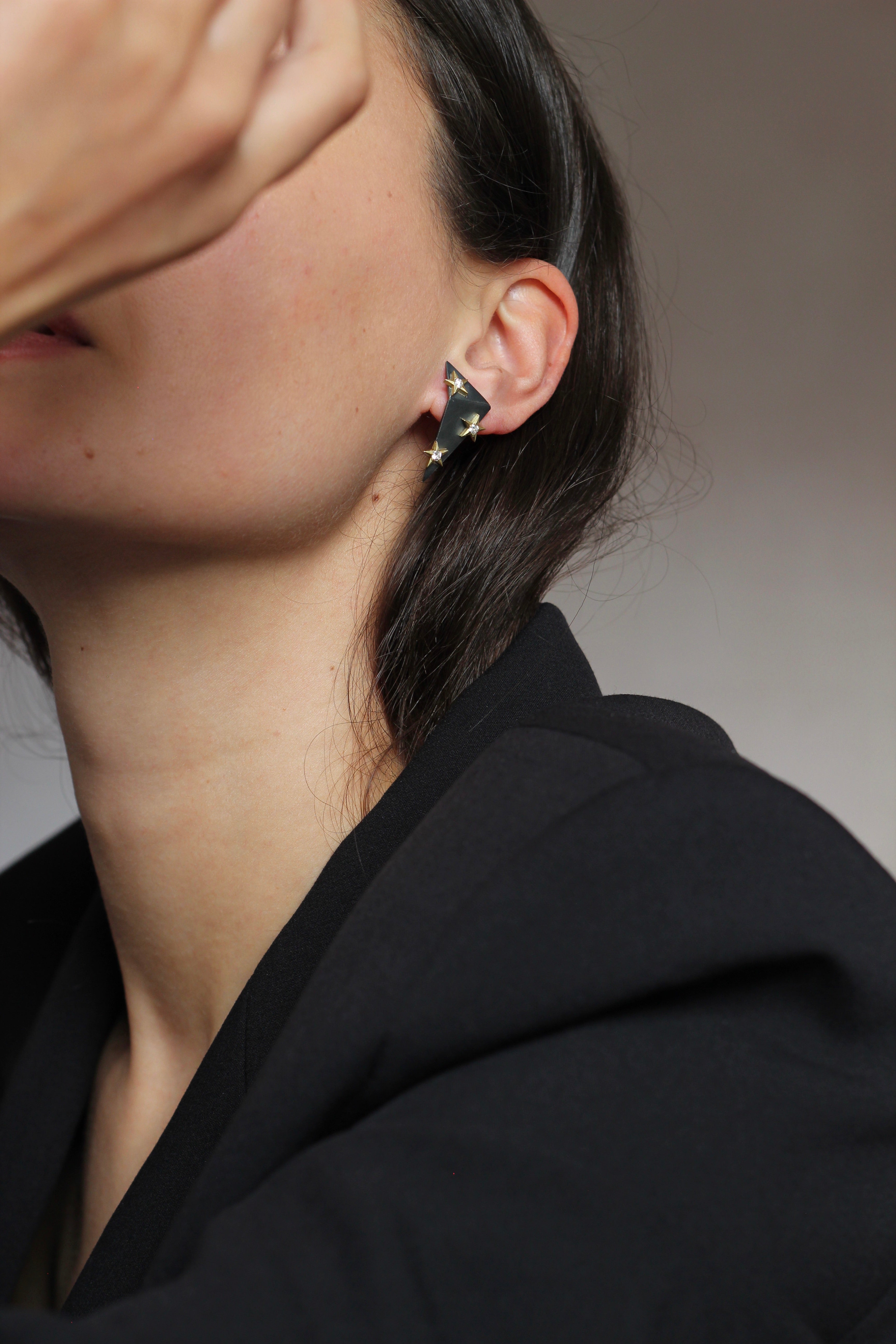 Stella Angular Earrings with 18ct Gold + Diamond Stars
