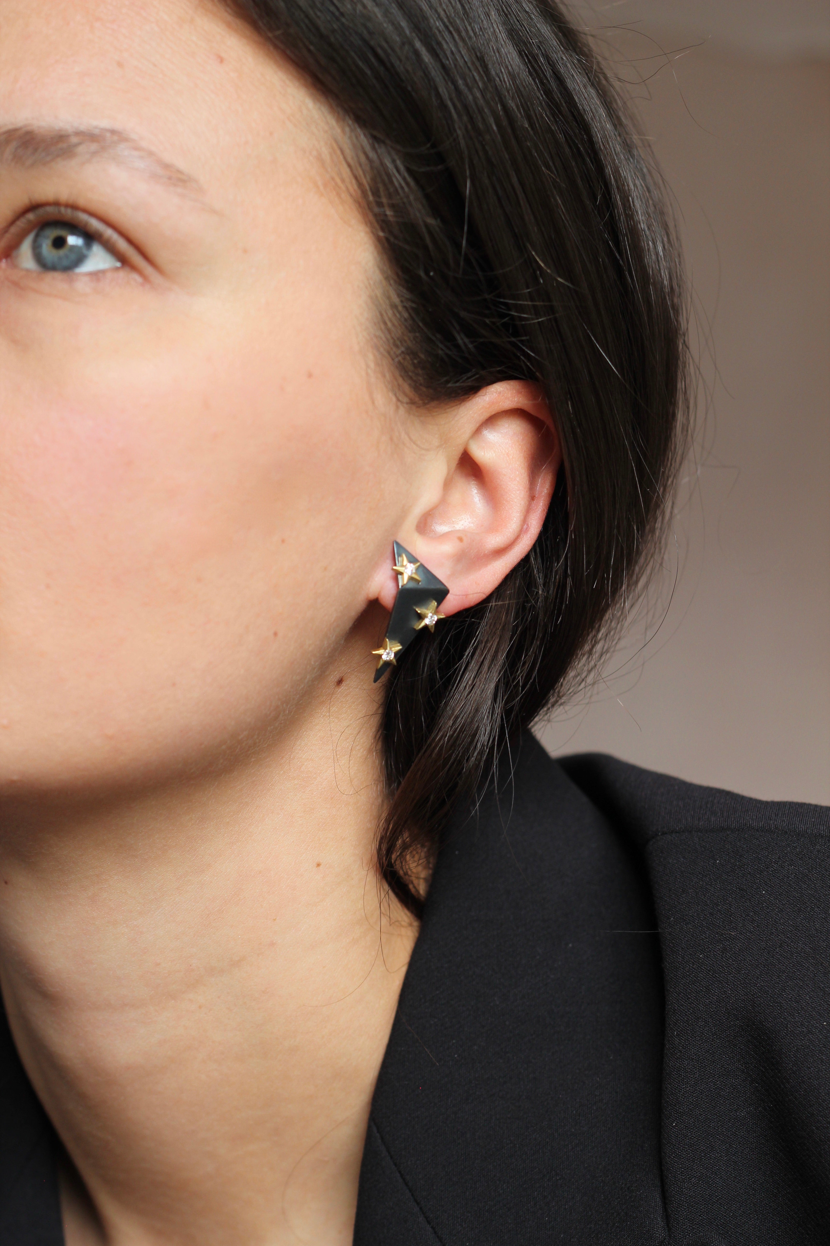 Stella Angular Earrings with 18ct Gold + Diamond Stars