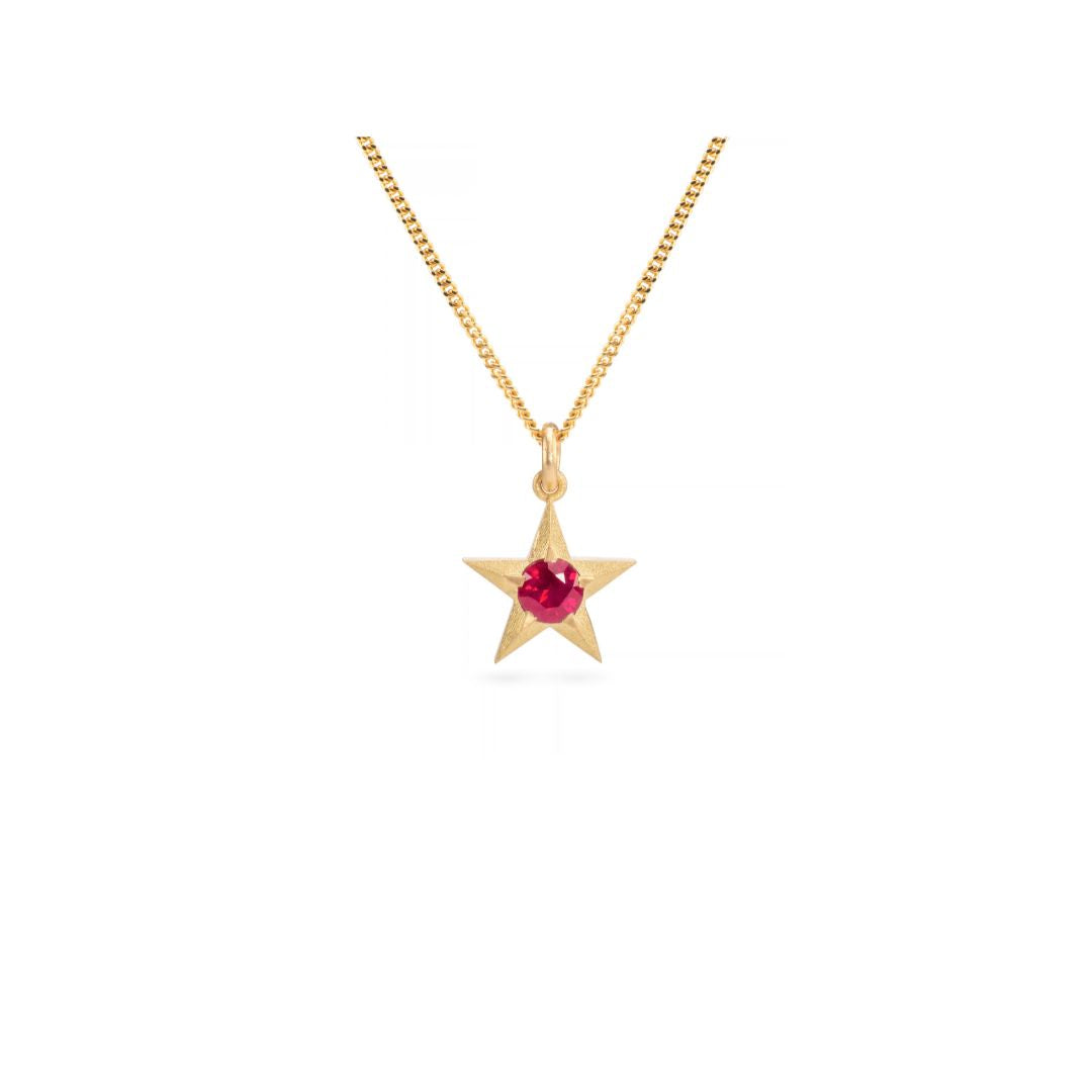 Stella 18ct Gold Star Necklace with Ruby