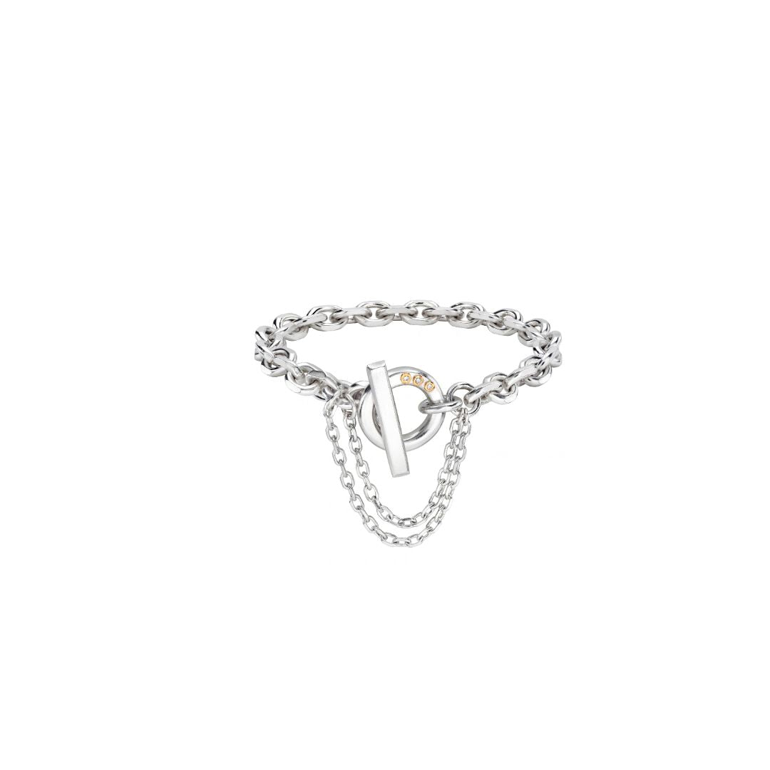 RTW Chunky Silver and 18ct Gold Diamond Bracelet with Chain