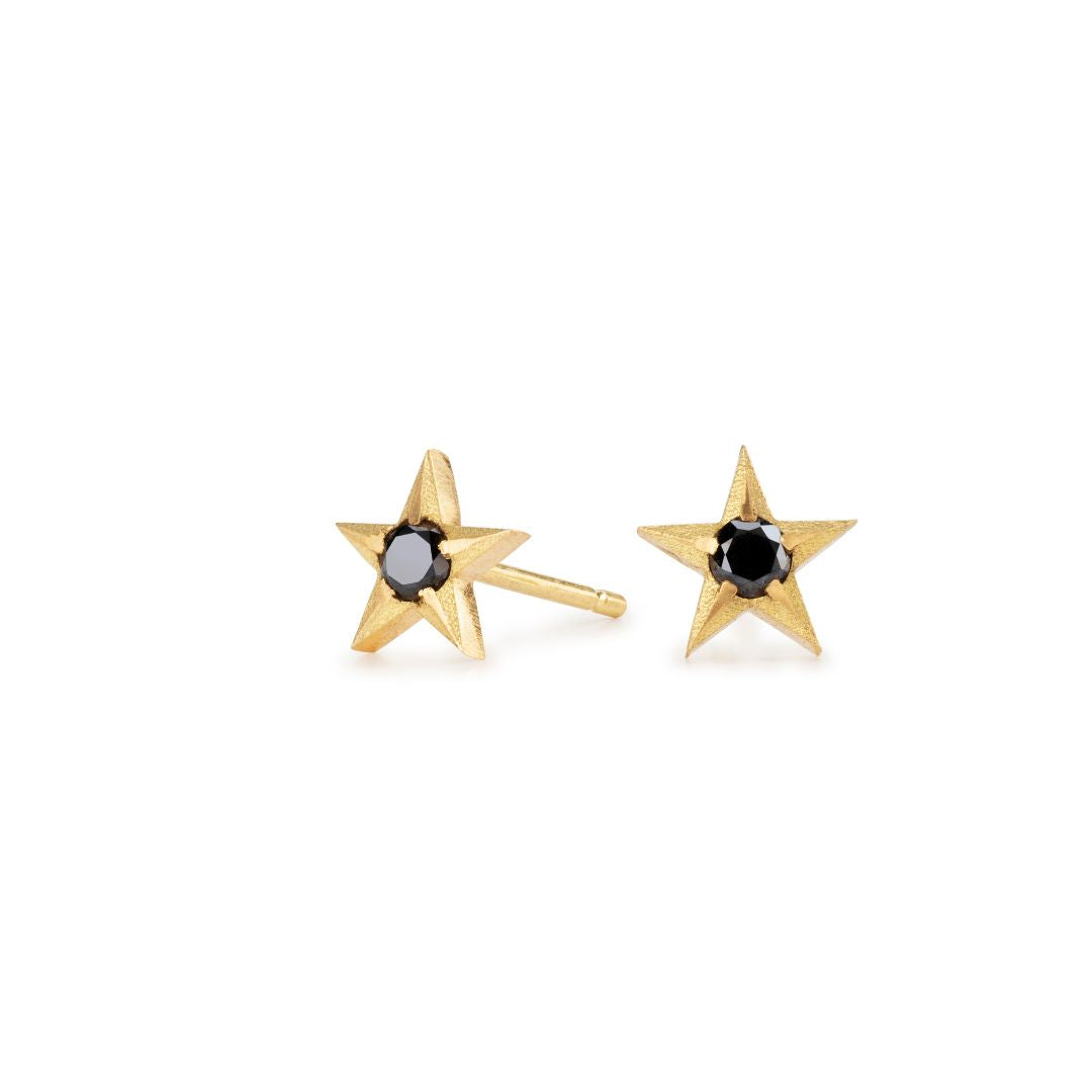 Stella Black Diamond Studs in Yellow Gold
