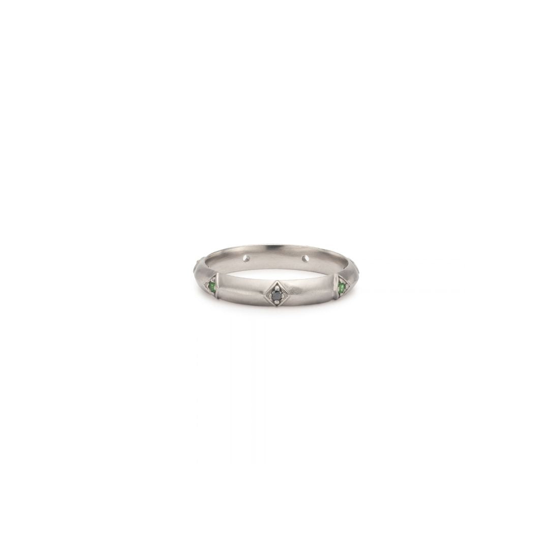 Harlequin Tsvaorite + Diamond Eternity Ring