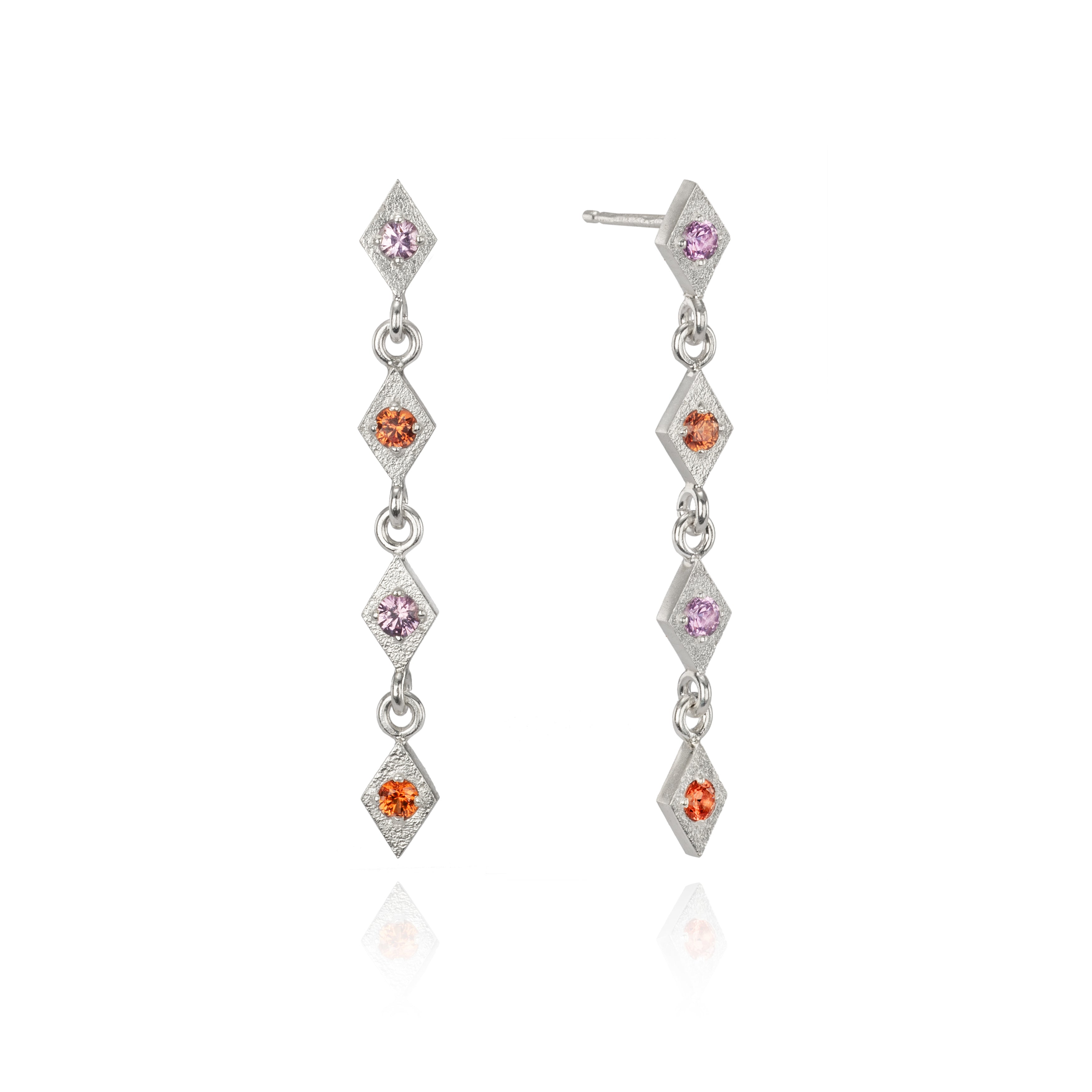 Pink + Orange Sapphire Multi Drop Earrings