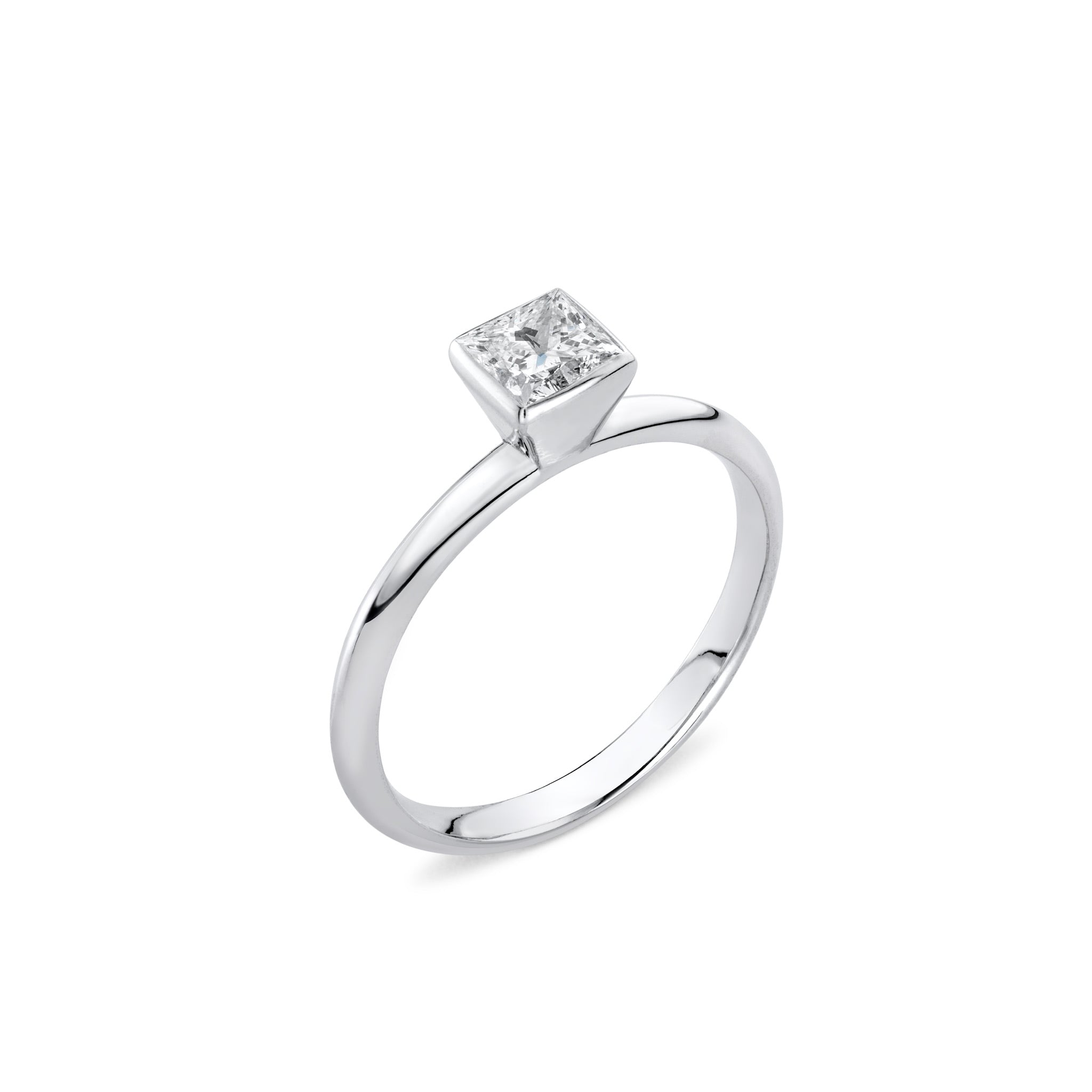 Princess Cut natural diamond engagement white gold ring