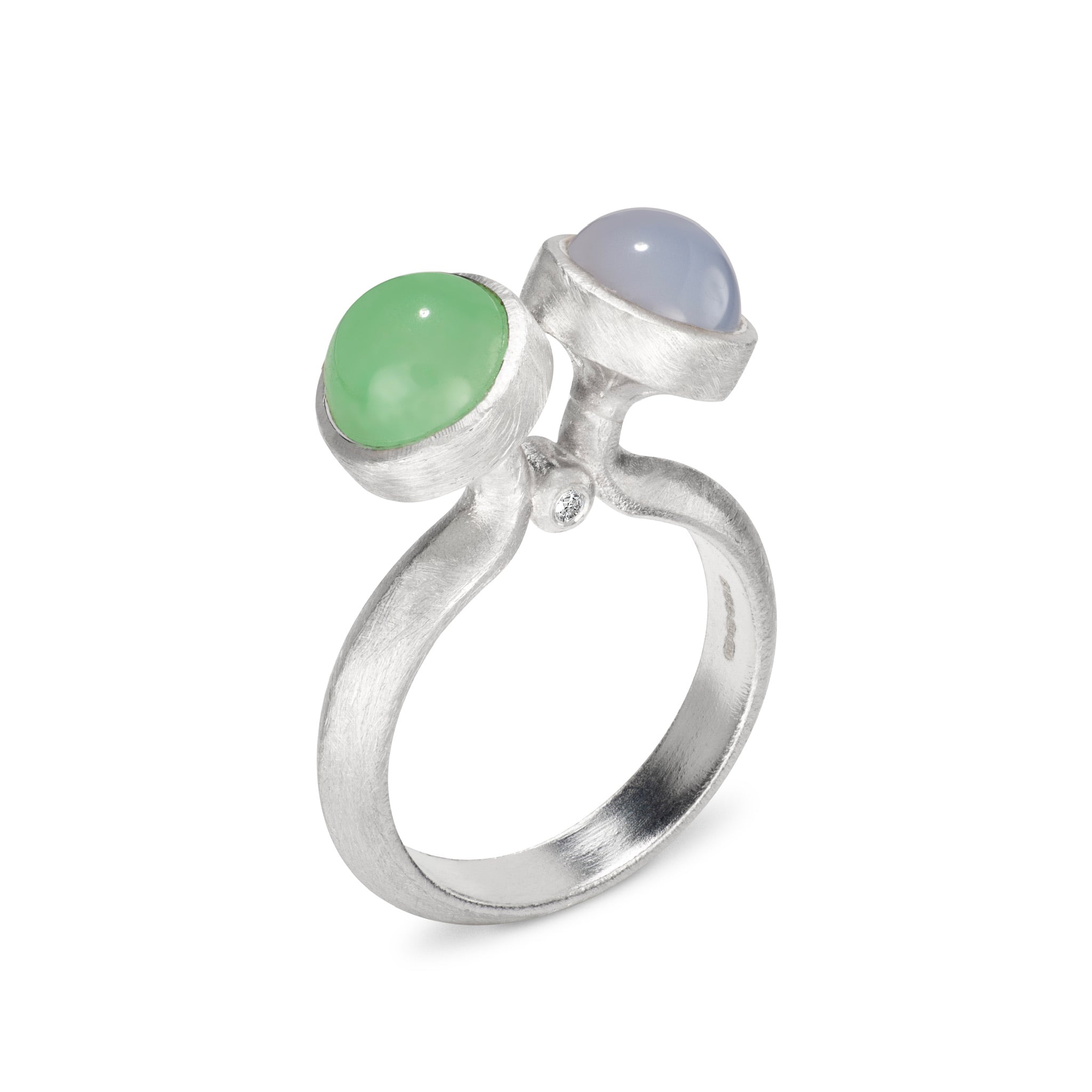 Toi Et Moi Chalcedony and Chrysoprase Silver Ring