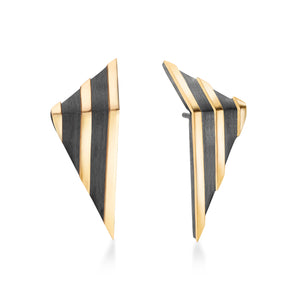 Black and Gold Geometric Angled Stud Earrings