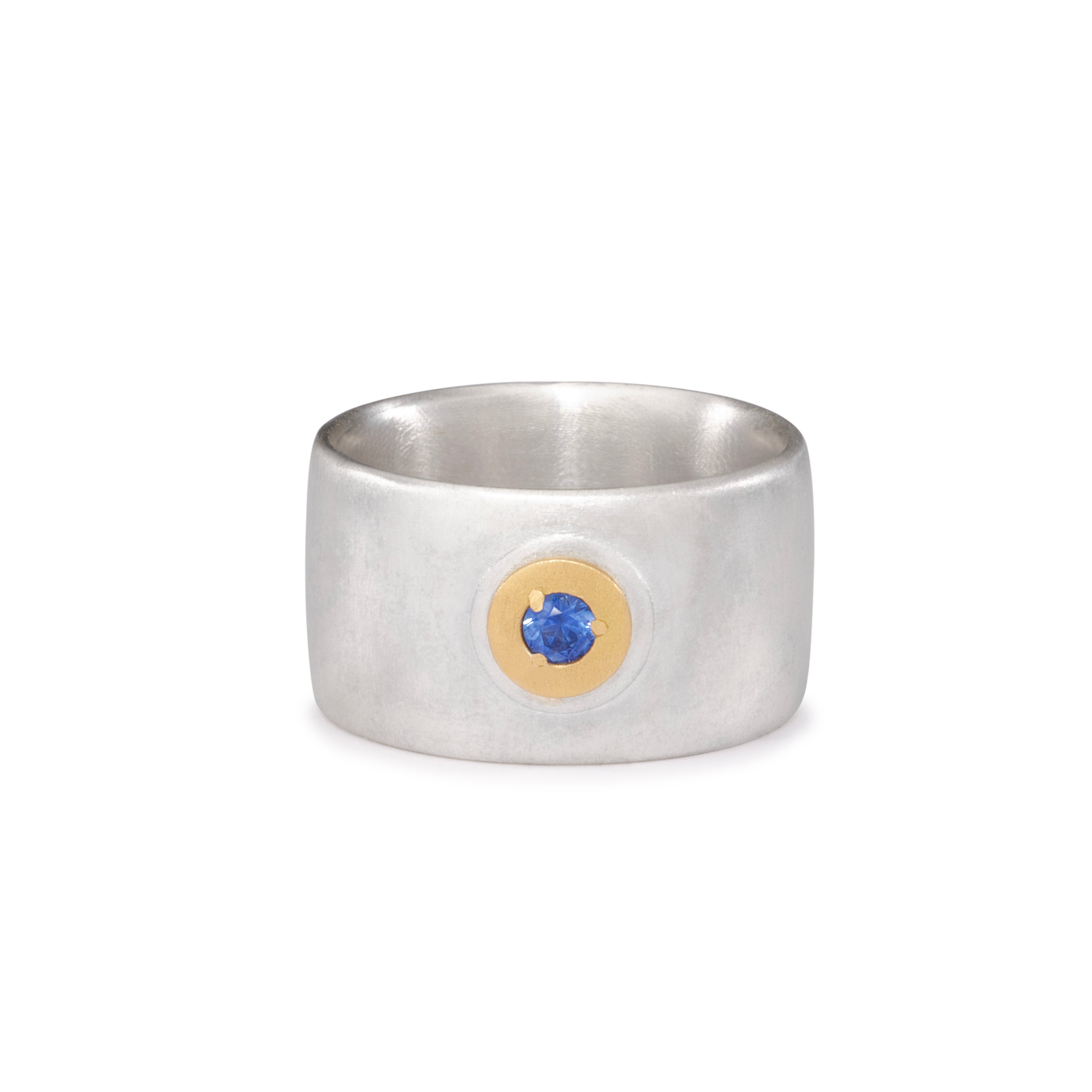 Silver Cigar Band with Blue Sapphire