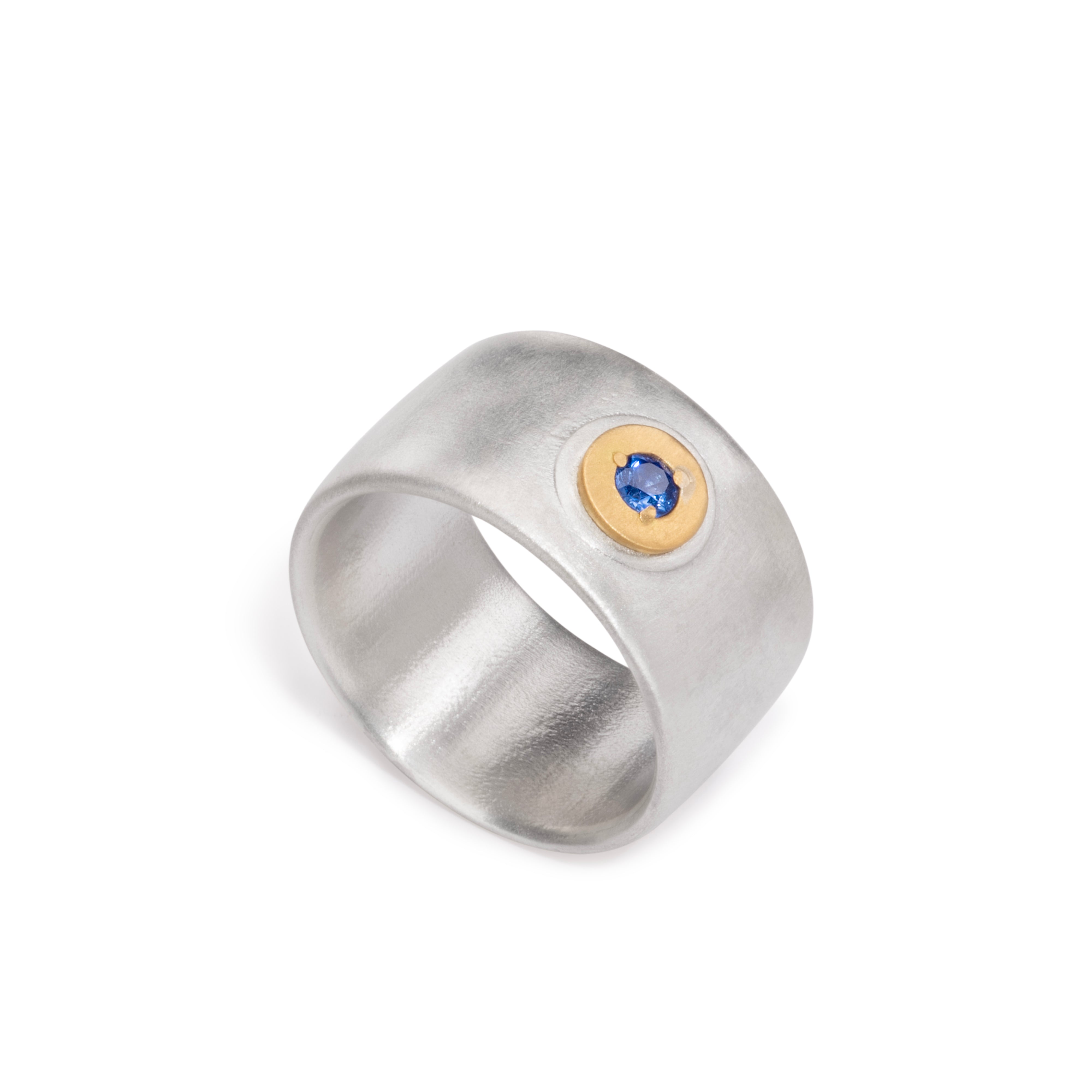 Silver Cigar Band with Blue Sapphire