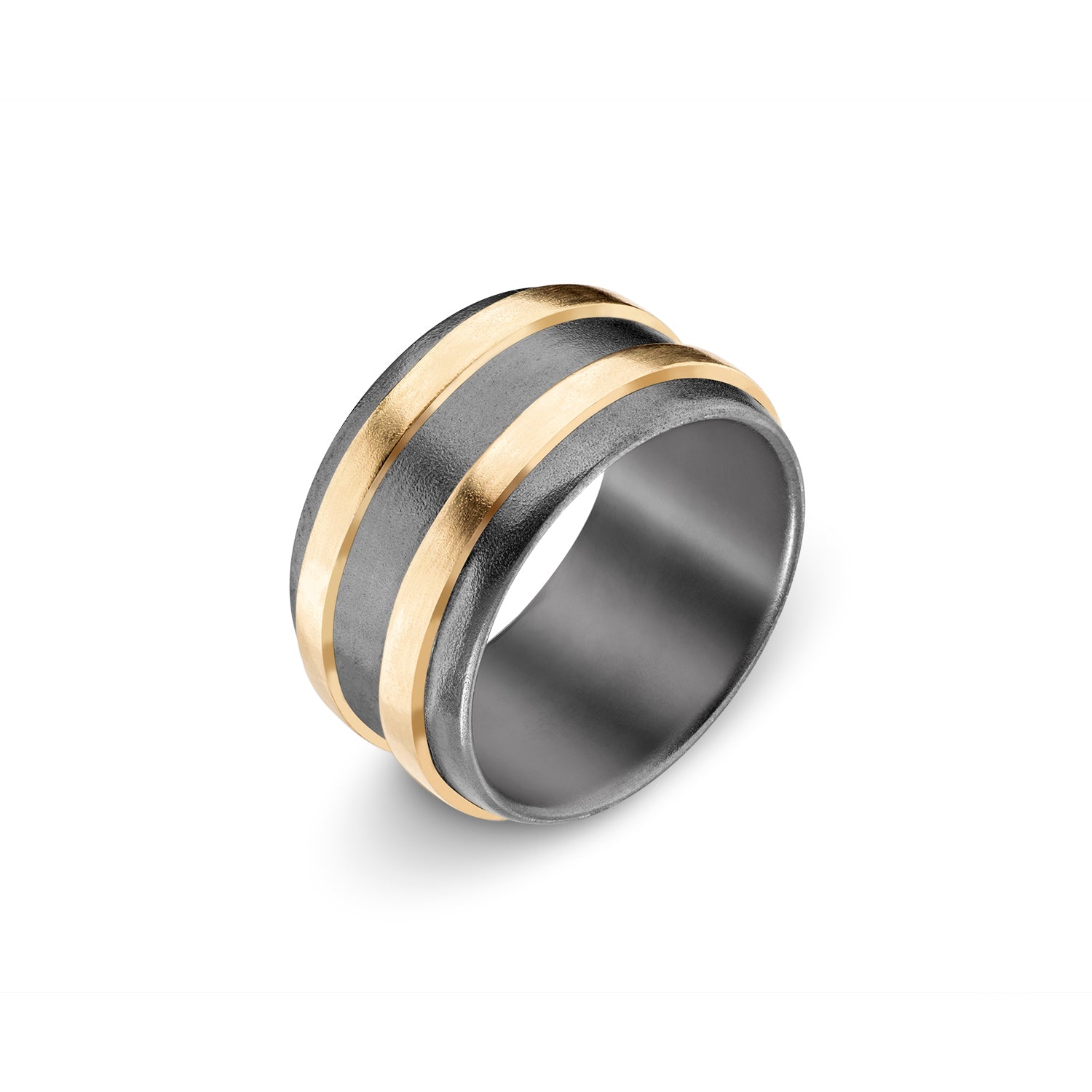 Chunky Black and Gold Geometric Striped Band Ring