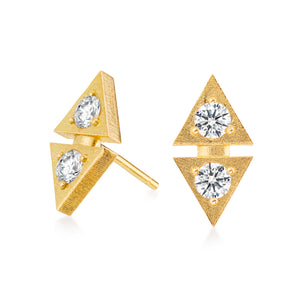 Gold Geometric Double Diamond Stud Earrings