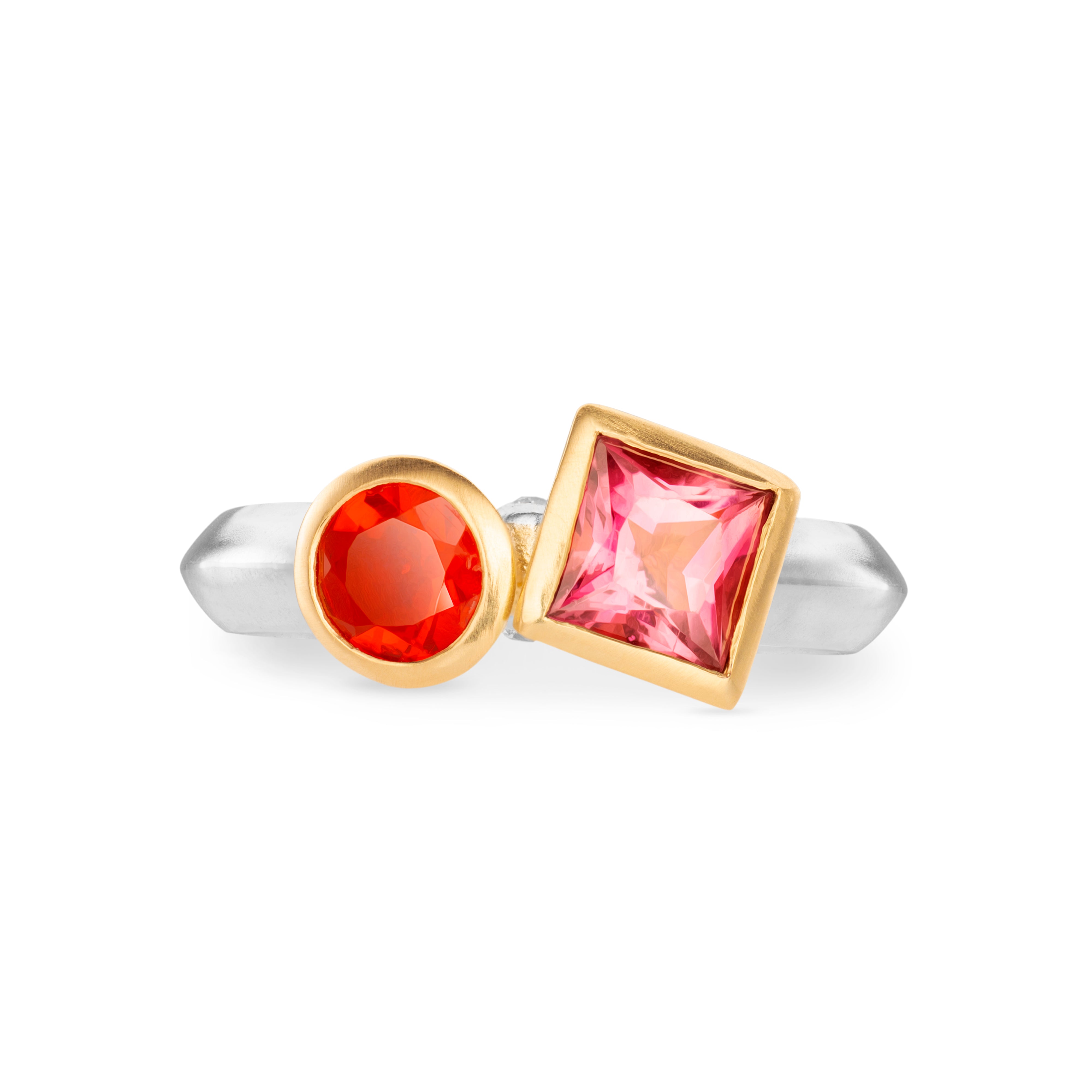 Colours Toi et Moi Ring with Fire Opal and Pink Tourmaline