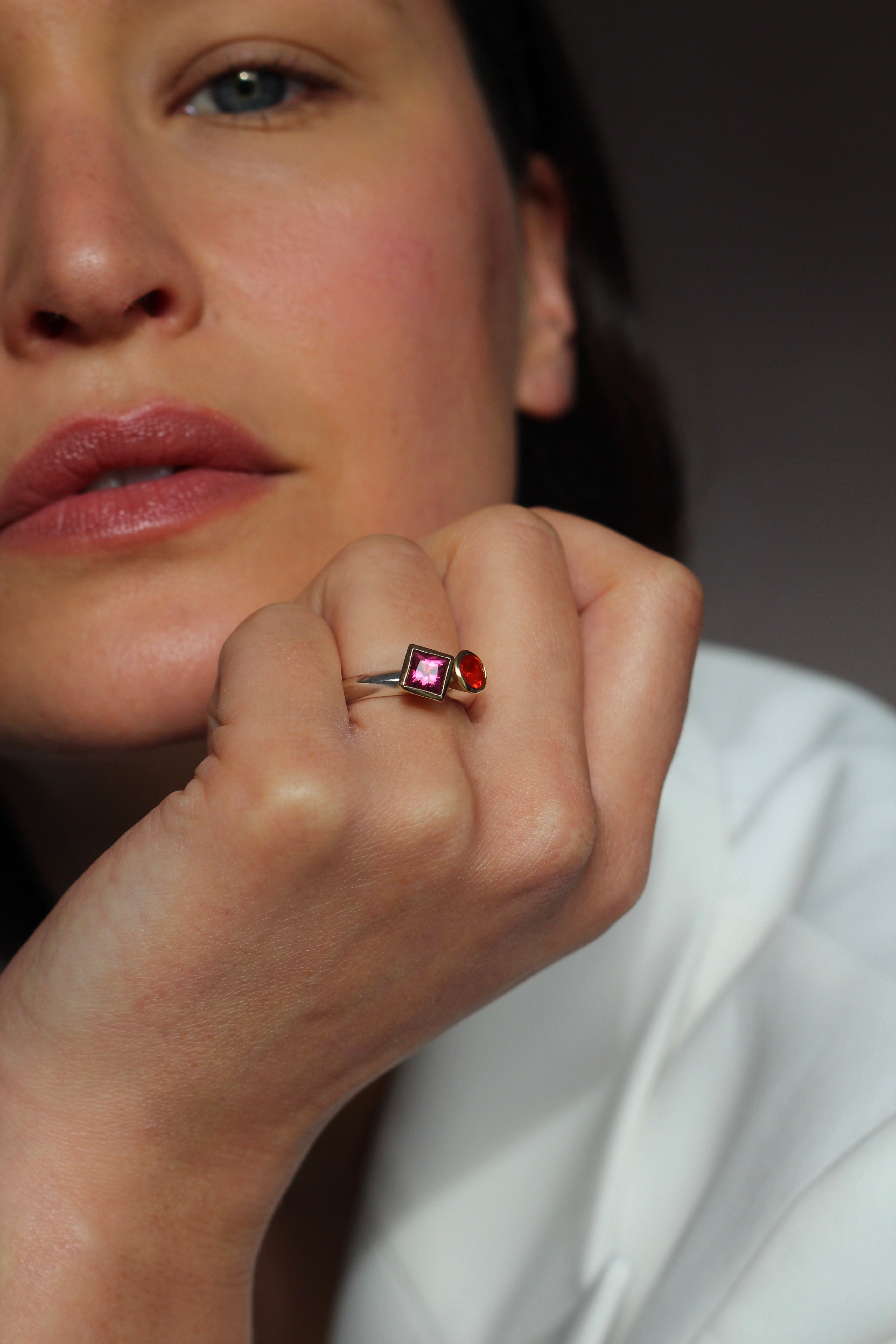 Colours Toi et Moi Ring with Fire Opal and Pink Tourmaline