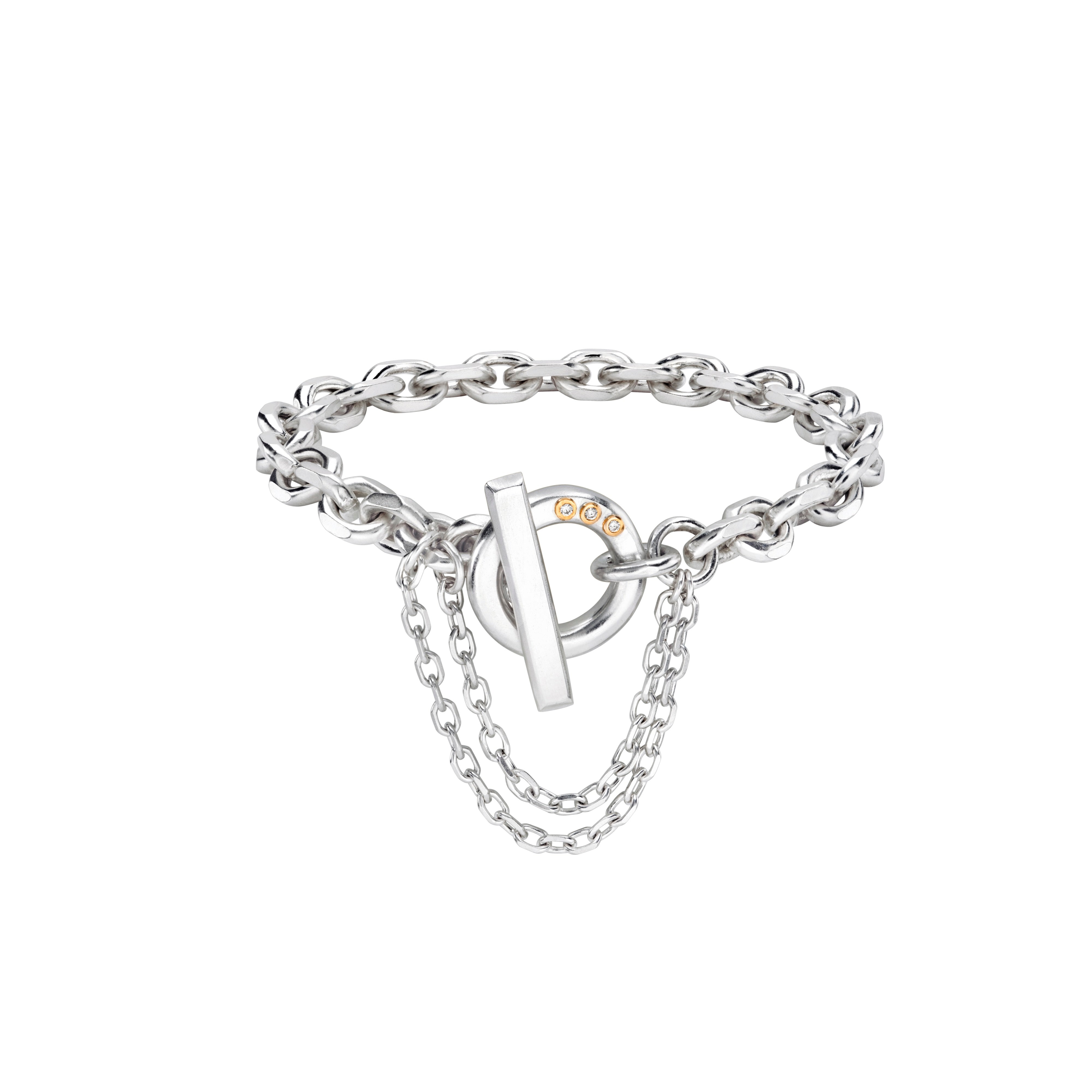 RTW Chunky Silver and 18ct Gold Diamond Bracelet with Chain