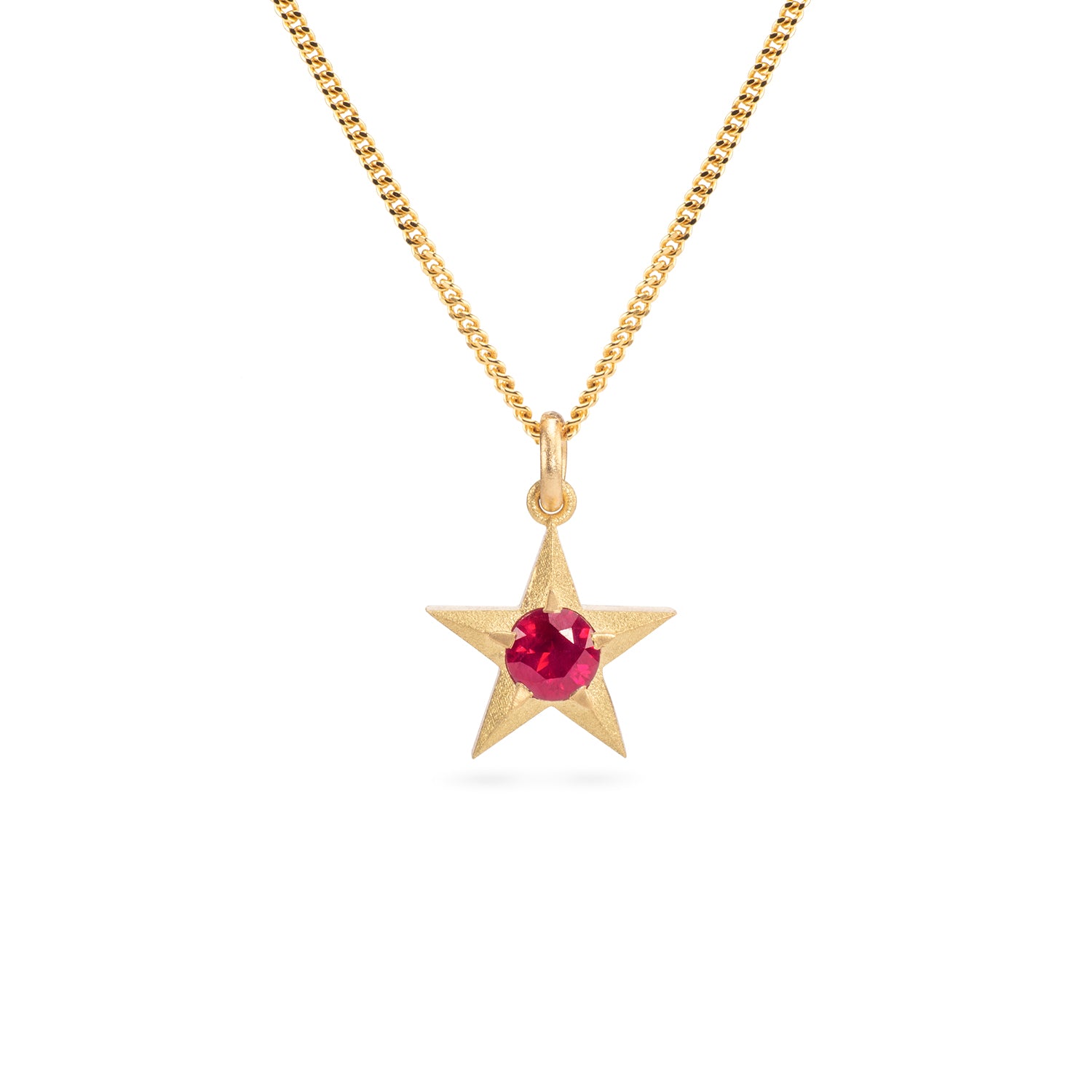 Stella 18ct Gold Star Necklace with Ruby