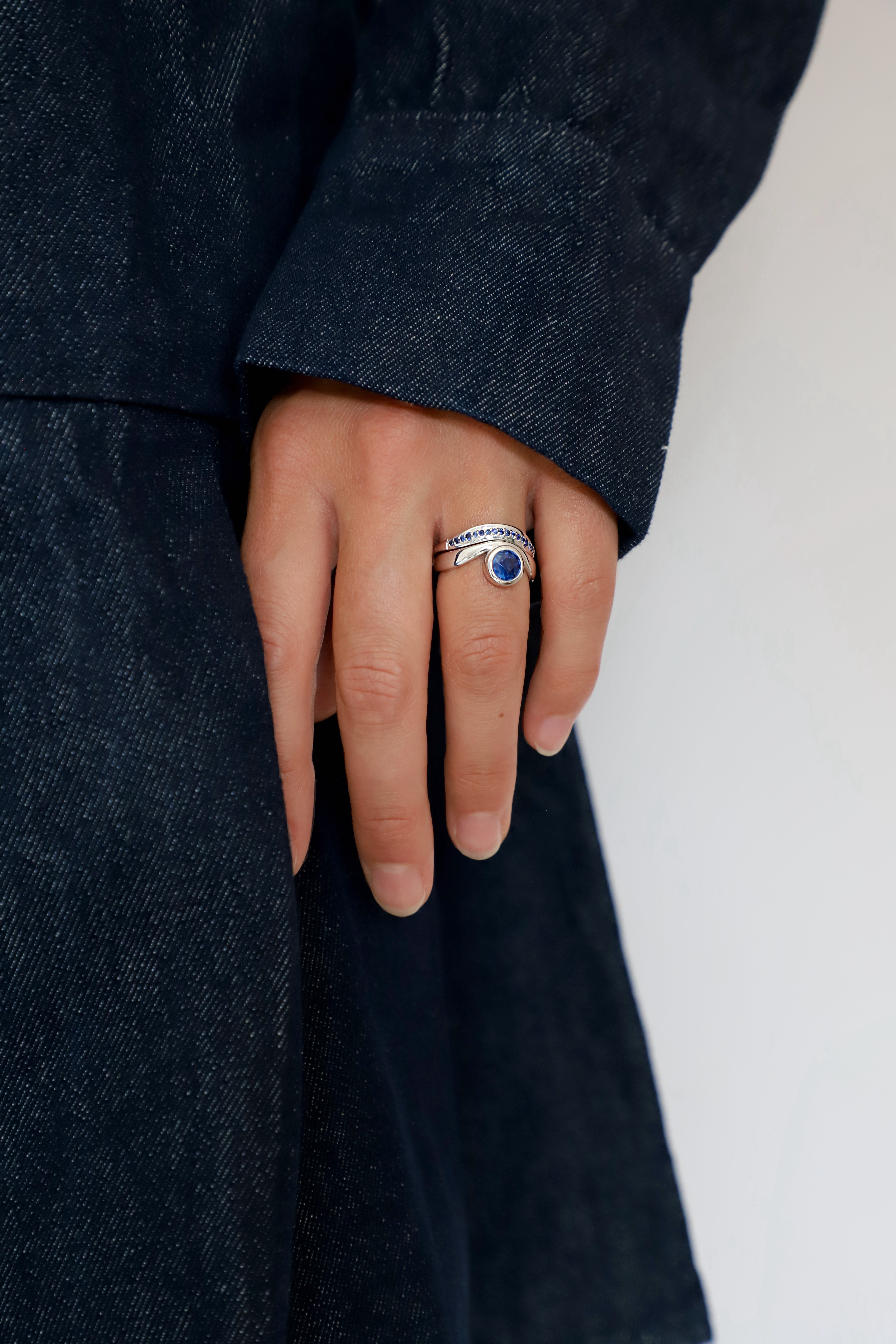 Curve Sapphire Engagement Ring White Gold