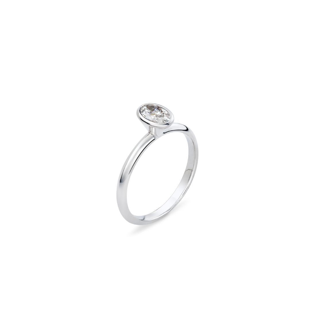 Oval Cut Natural Diamond Engagement white gold ring