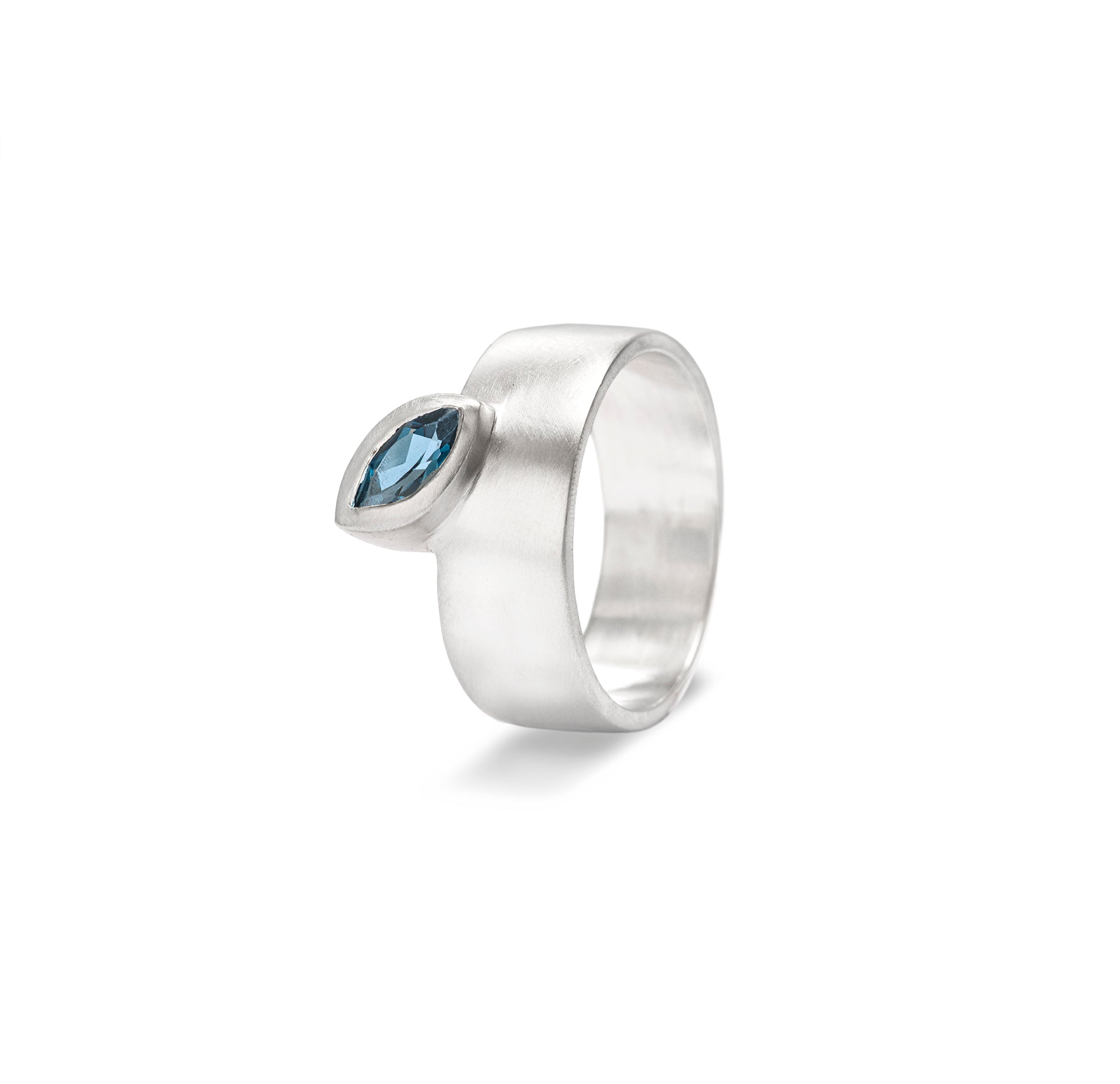 Satin Finish Sterling silver Unbalanced Ring and Swiss Blue Topaz