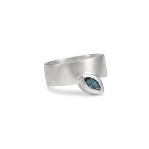 Satin Finish Sterling silver Unbalanced Ring and Swiss Blue Topaz