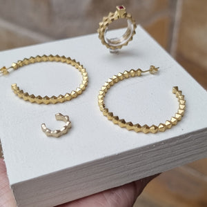Pyra Big Hoop Gold Earrings and matching ring