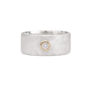 Diamond Set Wide Sterling Silver Ring Set in 18ct Gold - Romany Starrs