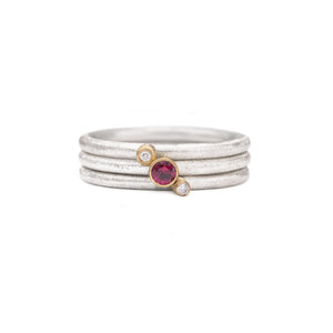 Diamond & Ruby Sterling Silver Stacking Rings - Romany Starrs