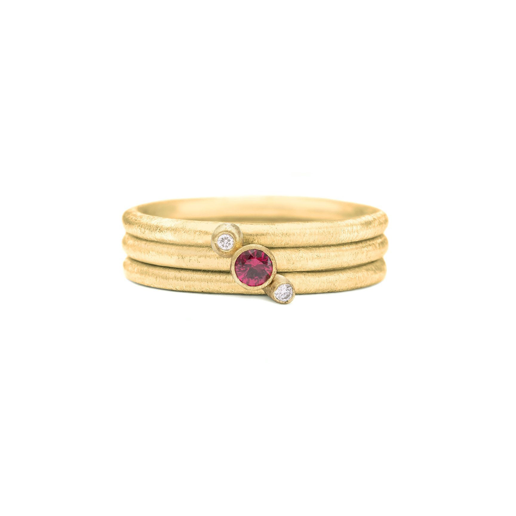Diamond & Ruby 18ct Yellow Gold Stacking Rings - Romany Starrs