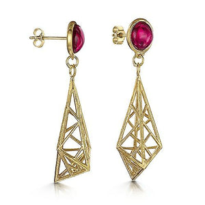 Corrosion Gold Vermeil Created Ruby Drop earrings - Romany Starrs